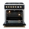 FORNO Giovanni 30" 4.32 cu. ft. Gas Range with 5 Burners, Air Fry Basket, Wok Support and Griddle in Black with Antique Brass Accents, FFSGS6274-30BLK