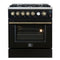 FORNO Giovanni 30" 4.32 cu. ft. Gas Range with 5 Burners, Air Fry Basket, Wok Support and Griddle in Black with Antique Brass Accents, FFSGS6274-30BLK