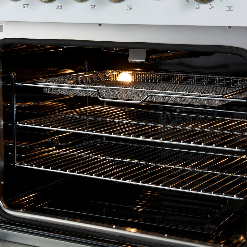 FORNO Giovanni 30" 4.32 cu. ft. Gas Range with 5 Burners, Air Fry Basket, Wok Support and Griddle in White with Antique Brass Accents, FFSGS6274-30WHT