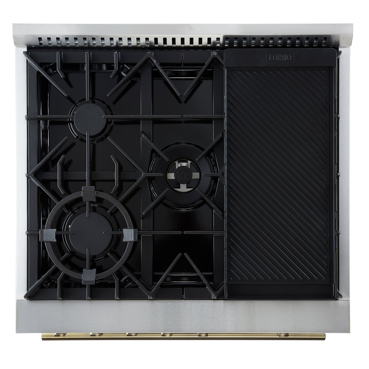 FORNO Giovanni 30" 4.32 cu. ft. Gas Range with 5 Burners, Air Fry Basket, Wok Support and Griddle in White with Antique Brass Accents, FFSGS6274-30WHT