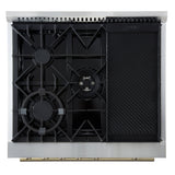 FORNO Giovanni 30" 4.32 cu. ft. Gas Range with 5 Burners, Air Fry Basket, Wok Support and Griddle in White with Antique Brass Accents, FFSGS6274-30WHT