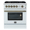 FORNO Giovanni 30" 4.32 cu. ft. Gas Range with 5 Burners, Air Fry Basket, Wok Support and Griddle in White with Antique Brass Accents, FFSGS6274-30WHT