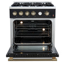 FORNO Marco 30" 4.32 cu.ft. Gas Range with 4 Burners and Temperature Gauge in Black with Antique Brass Accents, FFSGS6277-30BLK