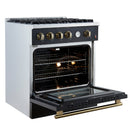 FORNO Marco 30" 4.32 cu.ft. Gas Range with 4 Burners and Temperature Gauge in Black with Antique Brass Accents, FFSGS6277-30BLK