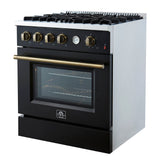 FORNO Marco 30" 4.32 cu.ft. Gas Range with 4 Burners and Temperature Gauge in Black with Antique Brass Accents, FFSGS6277-30BLK