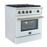 FORNO Marco 30" 4.32 cu.ft. Gas Range with 4 Burners and Temperature Gauge in White with Antique Brass Accents, FFSGS6277-30WHT