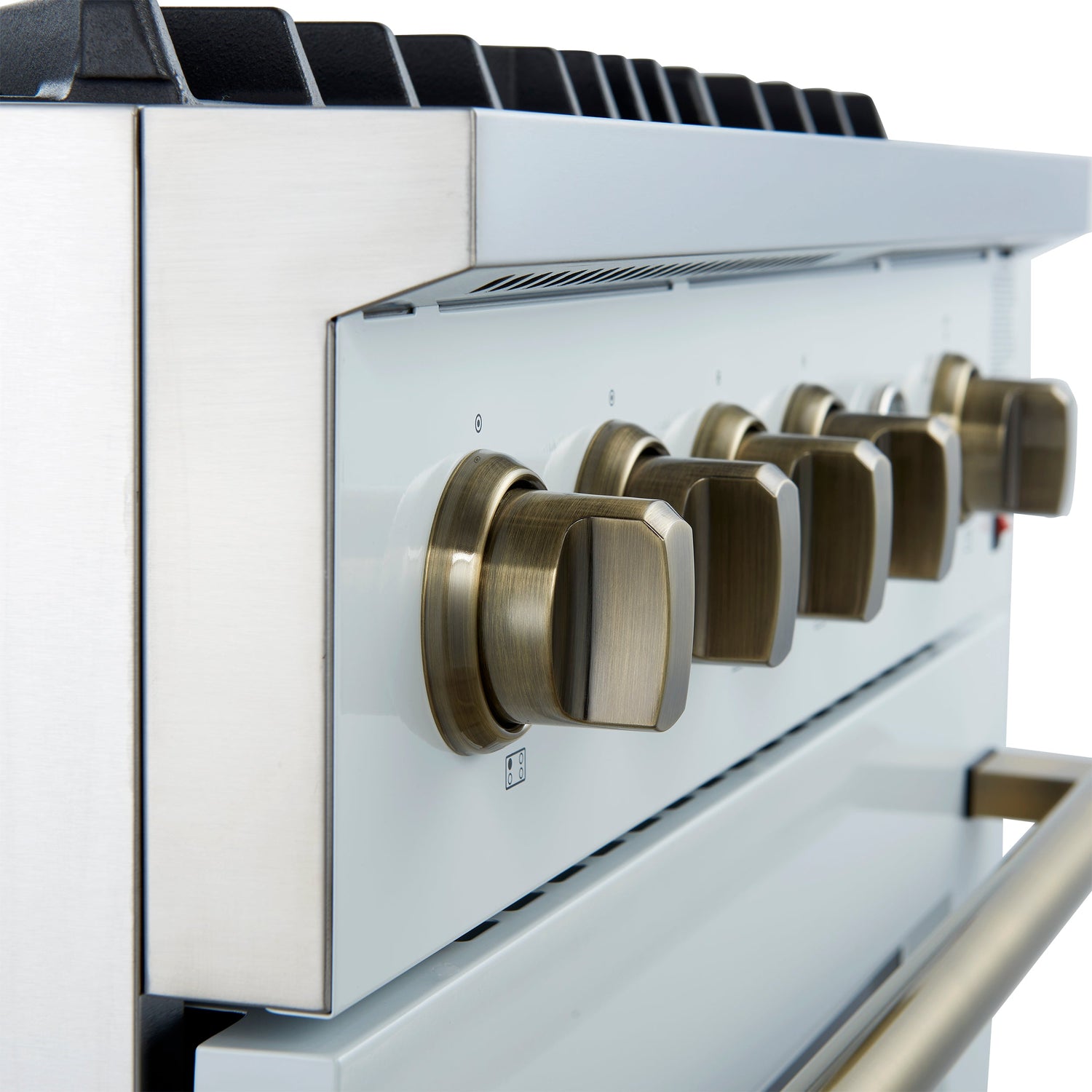 FORNO Marco 30" 4.32 cu.ft. Gas Range with 4 Burners and Temperature Gauge in White with Antique Brass Accents, FFSGS6277-30WHT