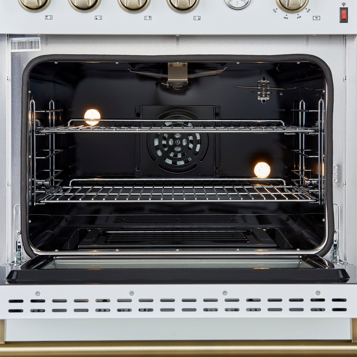 FORNO Marco 30" 4.32 cu.ft. Gas Range with 4 Burners and Temperature Gauge in White with Antique Brass Accents, FFSGS6277-30WHT