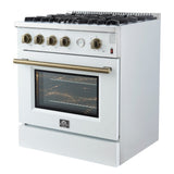 FORNO Marco 30" 4.32 cu.ft. Gas Range with 4 Burners and Temperature Gauge in White with Antique Brass Accents, FFSGS6277-30WHT