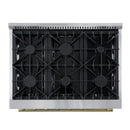 FORNO Marco 36" 5.36 cu.ft. Gas Range with 6 Burners and Temperature Gauge in Black with Antique Brass Accents, FFSGS6277-36BLK