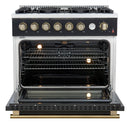 FORNO Marco 36" 5.36 cu.ft. Gas Range with 6 Burners and Temperature Gauge in Black with Antique Brass Accents, FFSGS6277-36BLK