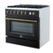 FORNO Marco 36" 5.36 cu.ft. Gas Range with 6 Burners and Temperature Gauge in Black with Antique Brass Accents, FFSGS6277-36BLK