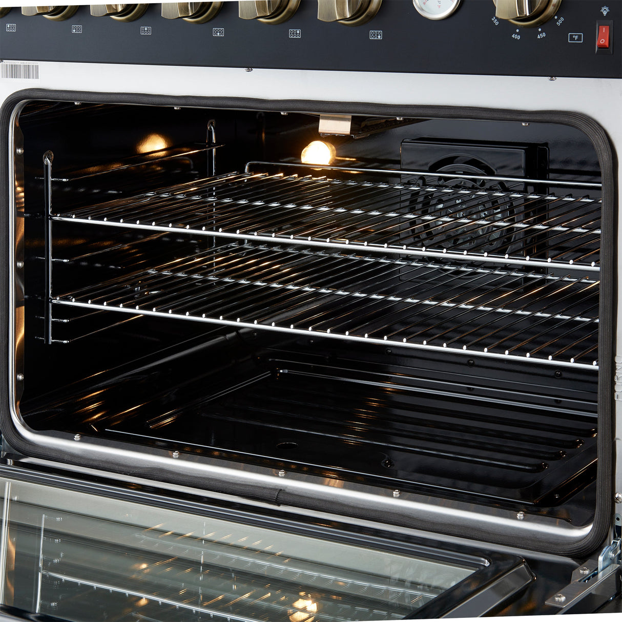 FORNO Marco 36" 5.36 cu.ft. Gas Range with 6 Burners and Temperature Gauge in Black with Antique Brass Accents, FFSGS6277-36BLK