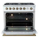 FORNO Marco 36" 5.36 cu.ft. Gas Range with 6 Burners and Temperature Gauge in White with Antique Brass Accents, FFSGS6277-36WHT