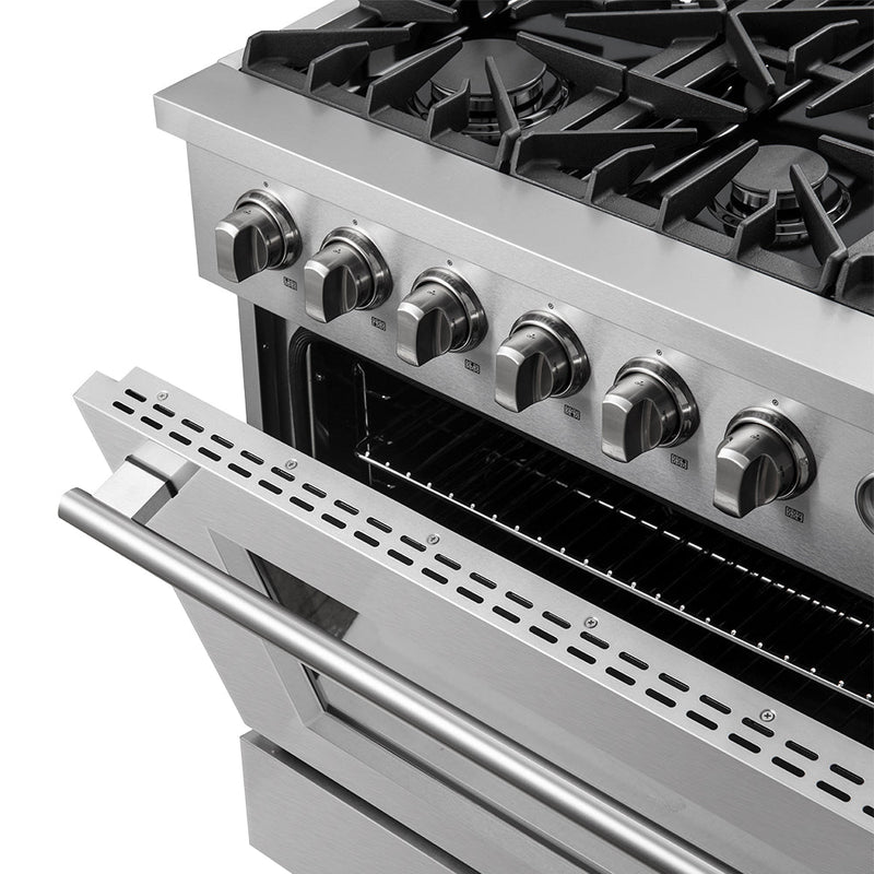 FORNO Marco 36" 5.36 cu.ft. Gas Range with 6 Burners and Built-In Temperature Gauge, FFSGS6277-36