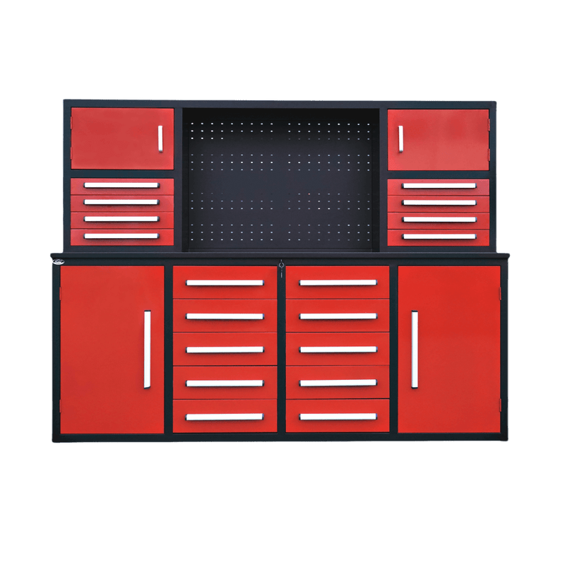 7' Garage Workbench Cabinet (18 Drawers & 4 Cabinets & Pegboard)