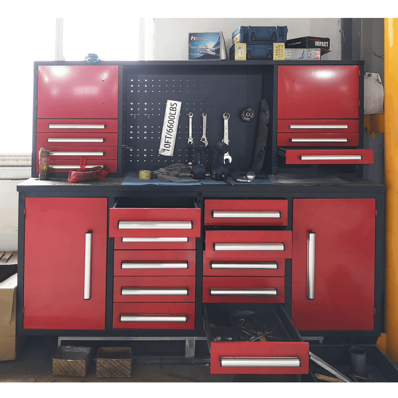 7' Garage Workbench Cabinet (18 Drawers & 4 Cabinets & Pegboard)