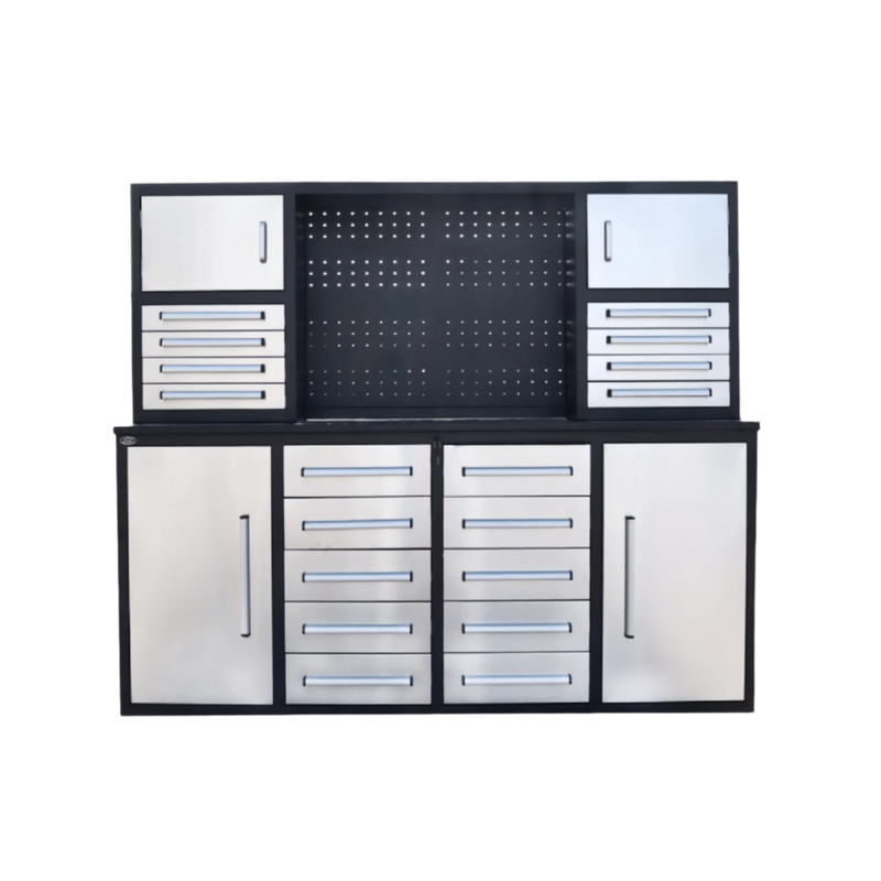 7' Garage Workbench Cabinet (18 Drawers & 4 Cabinets & Pegboard)