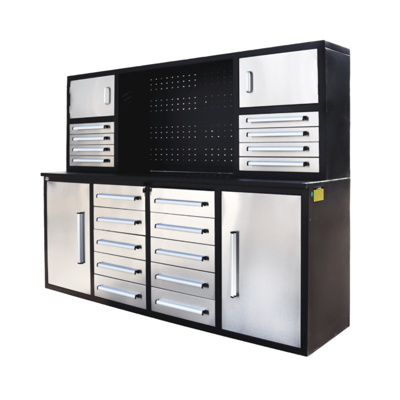7' Garage Workbench Cabinet (18 Drawers & 4 Cabinets & Pegboard)