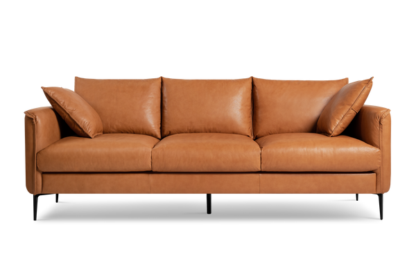 Valencia Jasper Leather Three Seats Sofa, Cognac Color