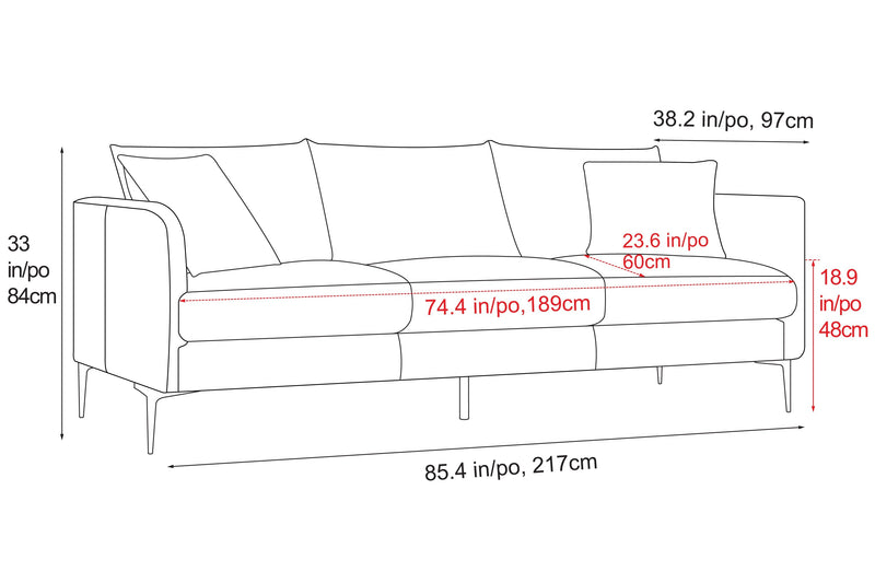 Valencia Jasper Leather Three Seats Sofa, Cognac Color