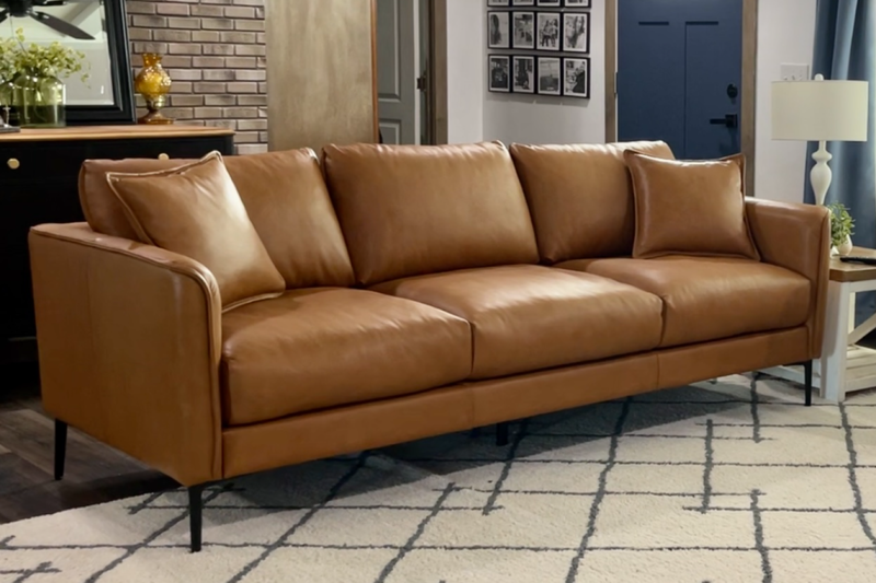 Valencia Jasper Leather Three Seats Sofa, Cognac Color