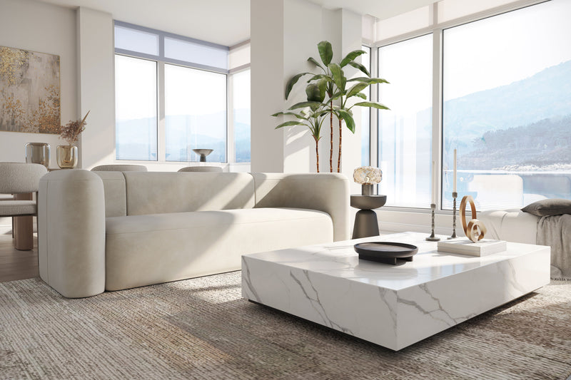 Valencia Jordyn Velvet Fabric Three Seats Sofa, Beige