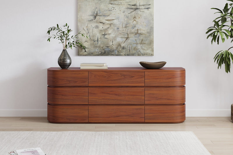 Valencia Kassidy Engineered Walnut Wood 9-Drawer Dresser, Walnut
