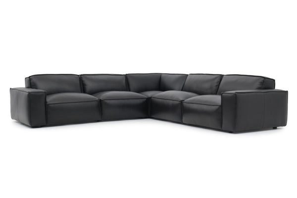 Valencia Nathan Full Aniline Leather Modular Sofa with Down Feather, L-Shape, Black Color
