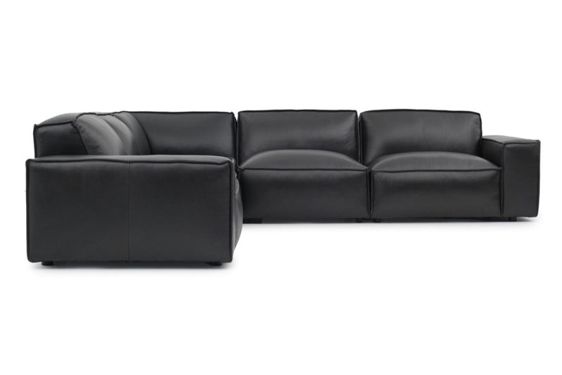 Valencia Nathan Full Aniline Leather Modular Sofa with Down Feather, L-Shape, Black Color