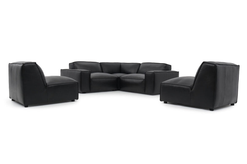 Valencia Nathan Full Aniline Leather Modular Sofa with Down Feather, L-Shape, Black Color