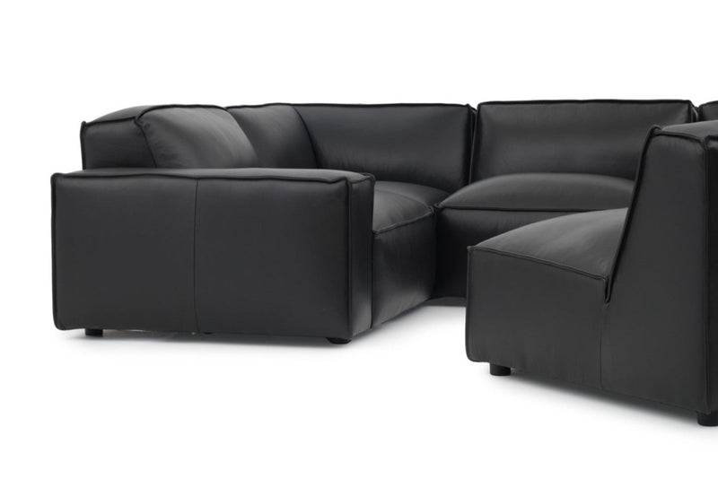 Valencia Nathan Full Aniline Leather Modular Sofa with Down Feather, L-Shape, Black Color