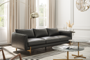 Valencia Gabriele Leather Three Seats Sofa with Brass Finished Legs, Black Color