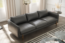 Valencia Gabriele Leather Three Seats Sofa with Brass Finished Legs, Black Color