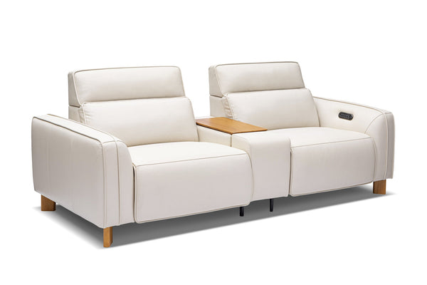 Valencia Lesley Top Grain Leather Loveseat with Console Recliner Sofa, Beige