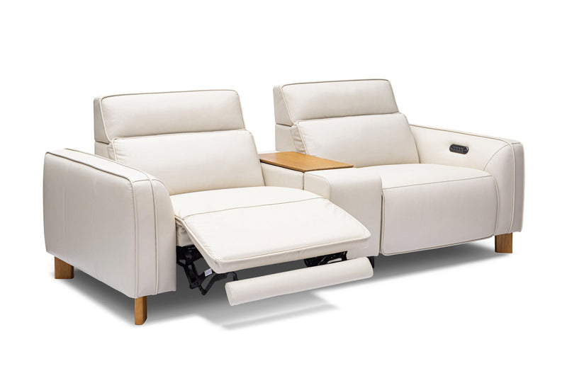 Valencia Lesley Top Grain Leather Loveseat with Console Recliner Sofa, Beige