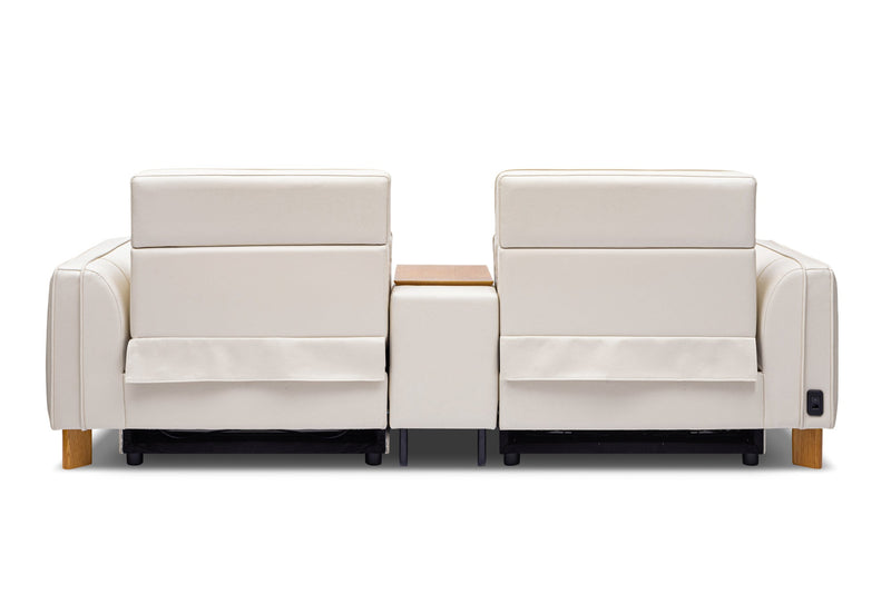 Valencia Lesley Top Grain Leather Loveseat with Console Recliner Sofa, Beige