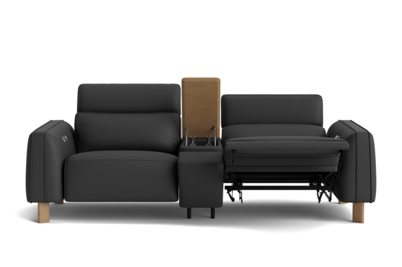 Valencia Lesley Top Grain Leather Loveseat with Console Recliner Sofa, Black