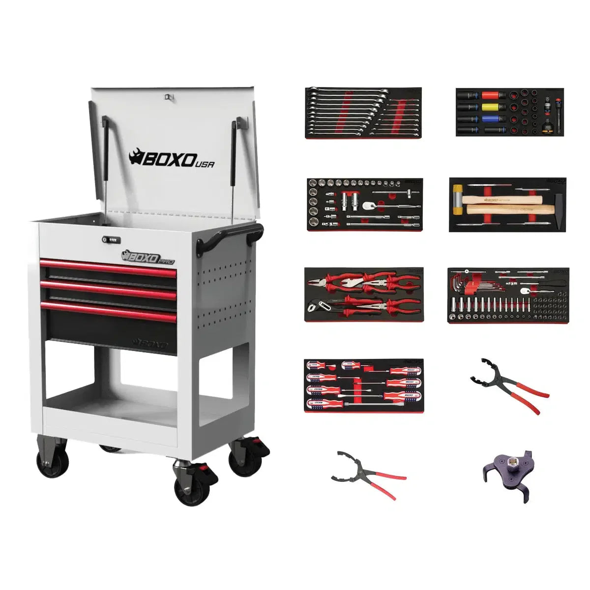 Pro Series | 28" 3-Drawer Flip-Top Service Cart with Quick Service Master Tool Set