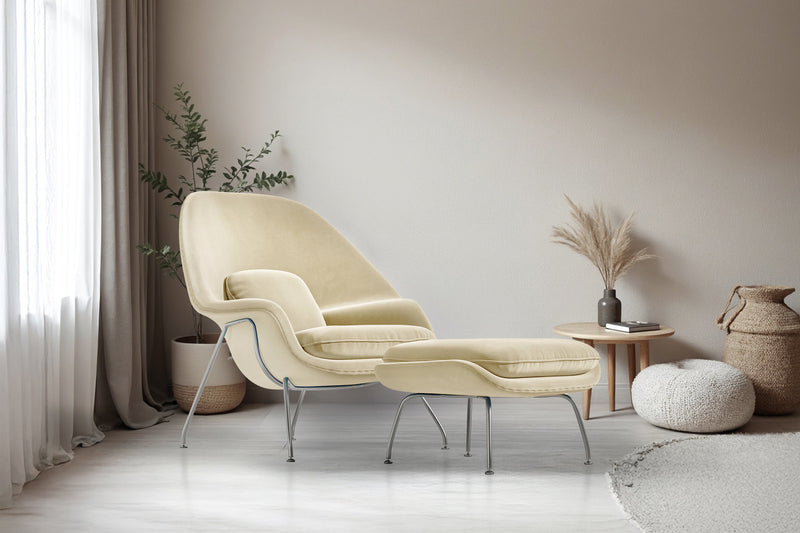Valencia Marzena Womb Chair with Ottoman, Beige Color