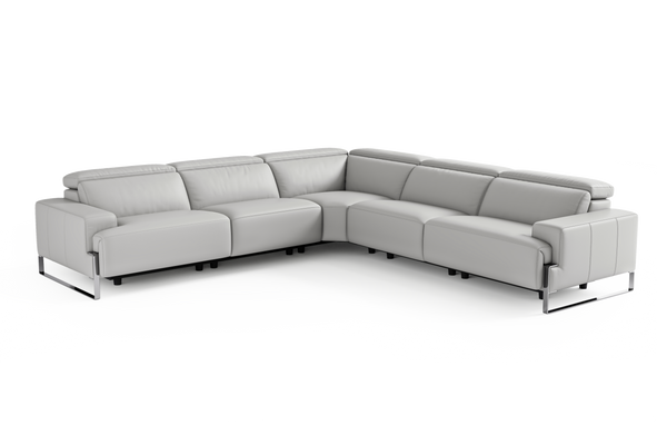 Valencia Melania Top Grain Leather L-Shape Reclining Sectional Sofa, Light Grey