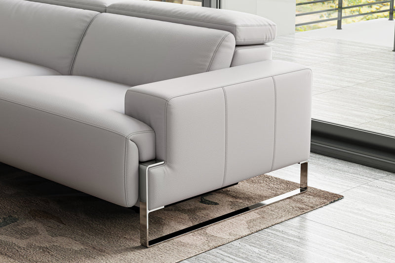 Valencia Melania Top Grain Leather Loveseat Reclining Sectional Sofa, Light Grey