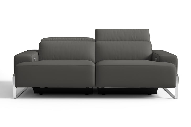 Valencia Melania Top Grain Leather Loveseat Reclining Sectional Sofa, Dark Grey