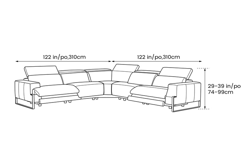 Valencia Melania Top Grain Leather L-Shape Reclining Sectional Sofa, Light Grey