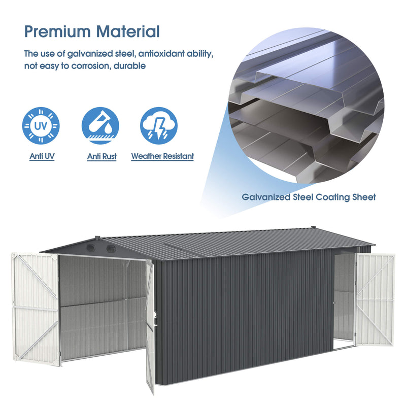 13'x20' Metal Garage Shed with Double Front Doors, Side Entry Door