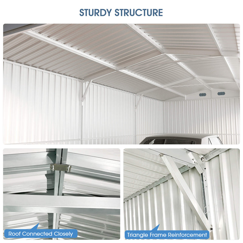 13'x20' Metal Garage Shed with Double Front Doors, Side Entry Door