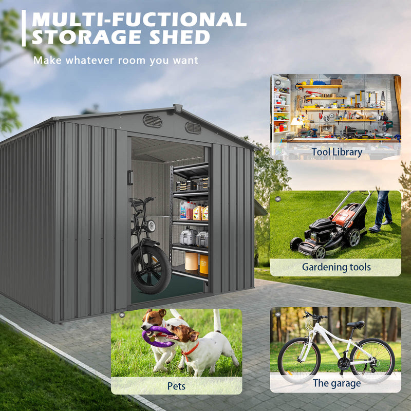 13'x20' Metal Garage Shed with Double Front Doors, Side Entry Door