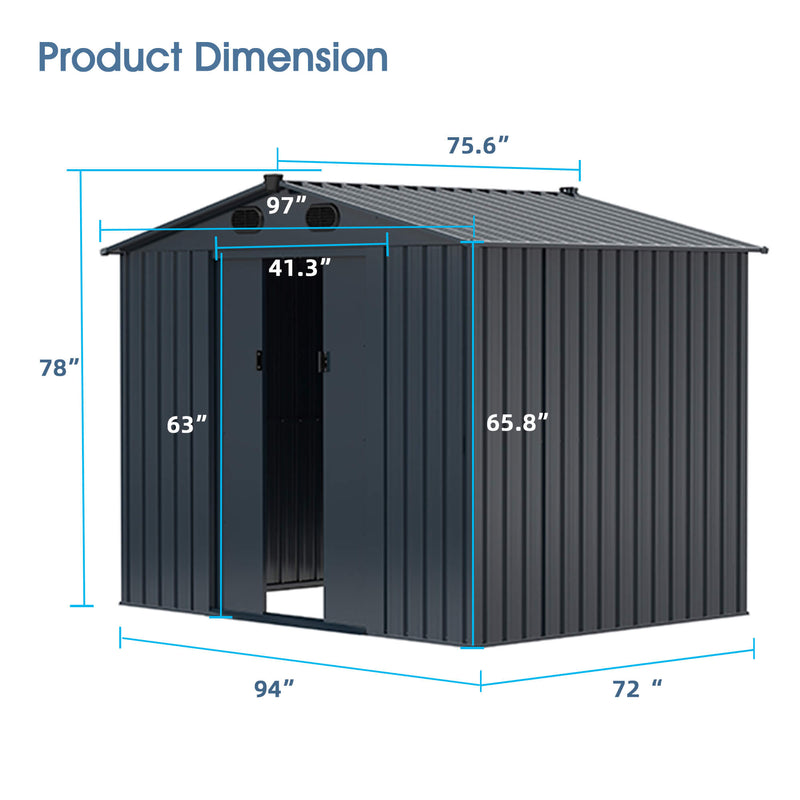 8'x6' Metal Storage Shed