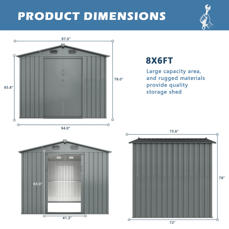 8'x6' Metal Storage Shed