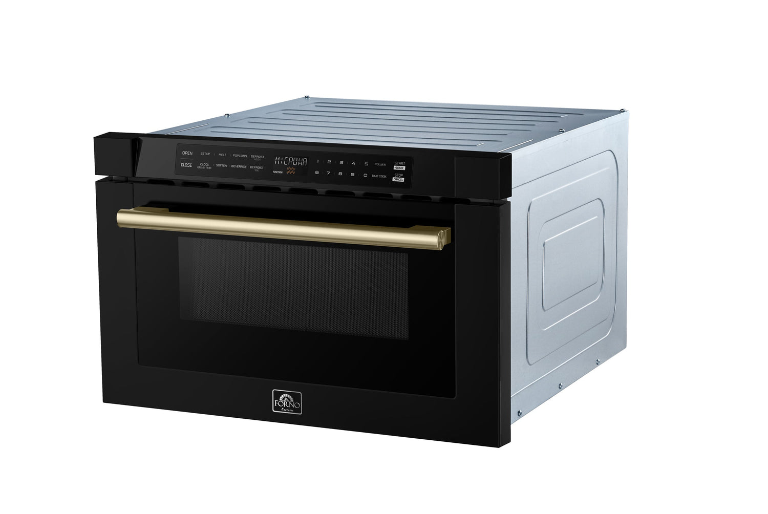 FORNO Espresso Capoliveri 24" 1.2 cu. ft. Built-In Microwave Drawer in Black with Antique Brass Handles, FMWDR3000-24BLK